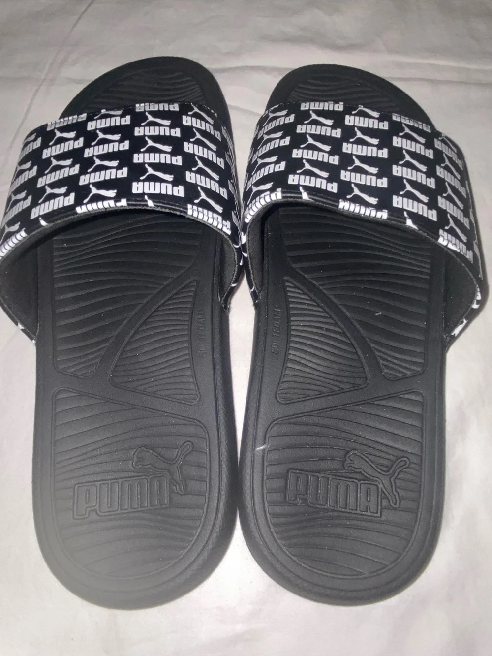 Puma Black & White Logo Slide Sandals